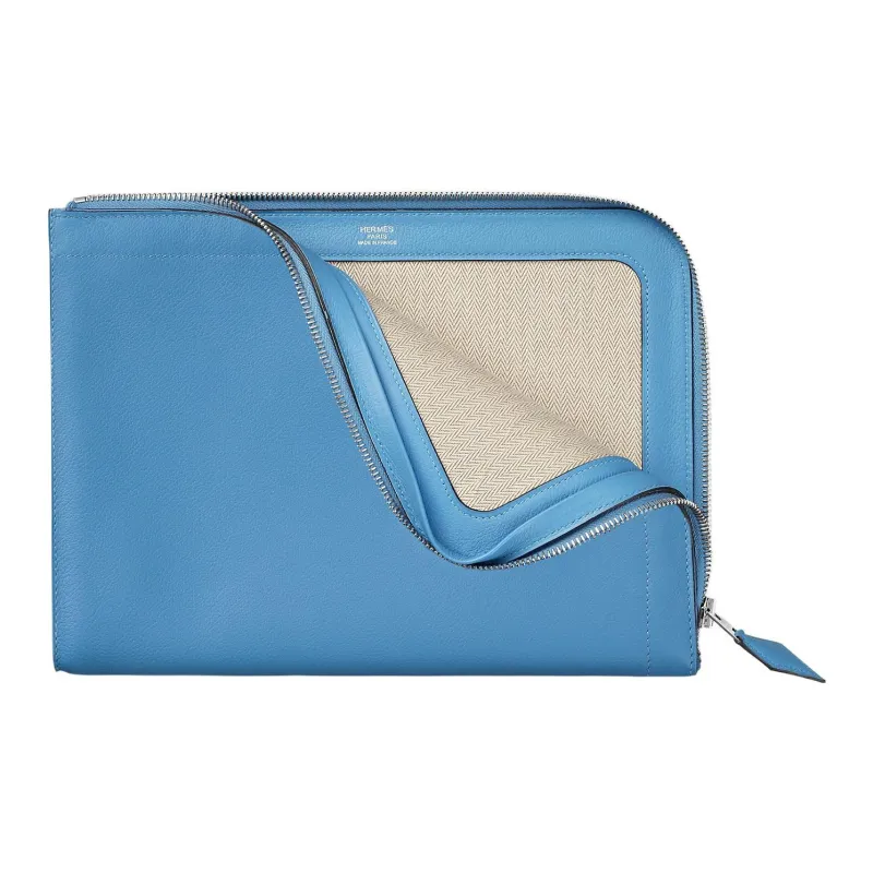 HERMES Evercolor Calfskin Clutch Women's 2T Bleu Paradis Sky Blue-1