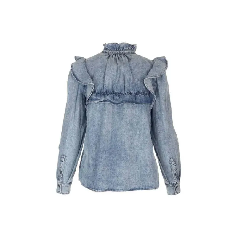 ISABEL MARANT ETOILE Button Up Ruffled Denim Shirt-1