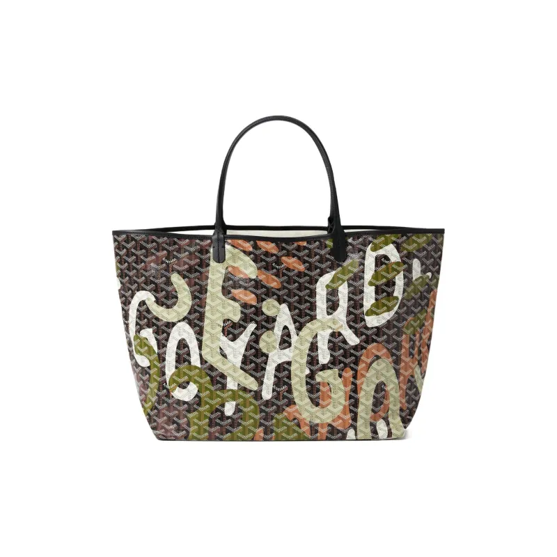 GOYARD Saint Louis Canvas With Leather Combo Tote Bag One Shoulder Handbags Large Size Unisex Black/Green-1