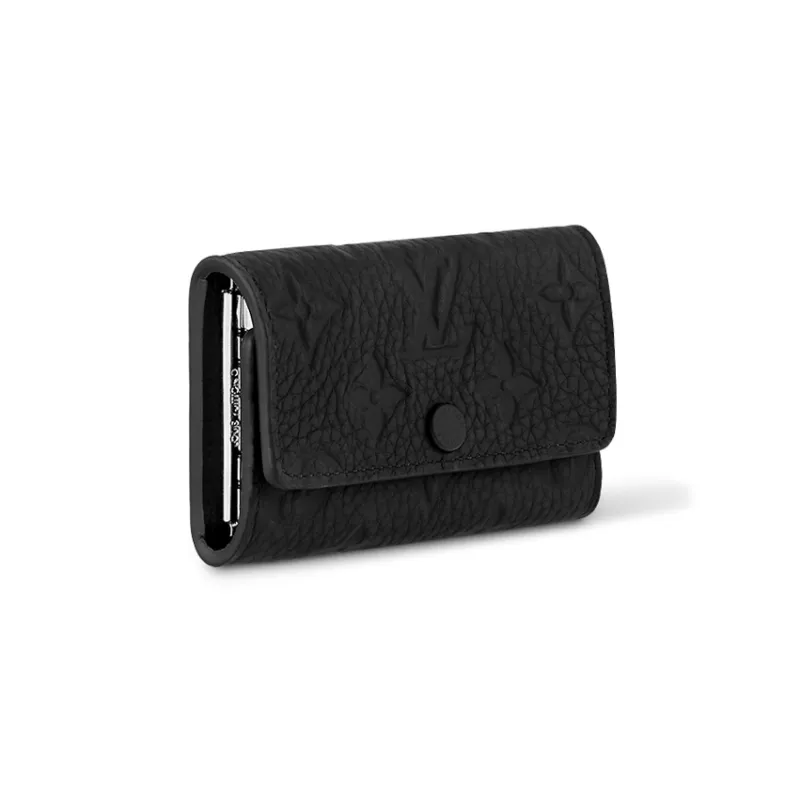 LOUIS VUITTON Leather Cow Leather Patchwork Trim Key Pouch Men's Black-1
