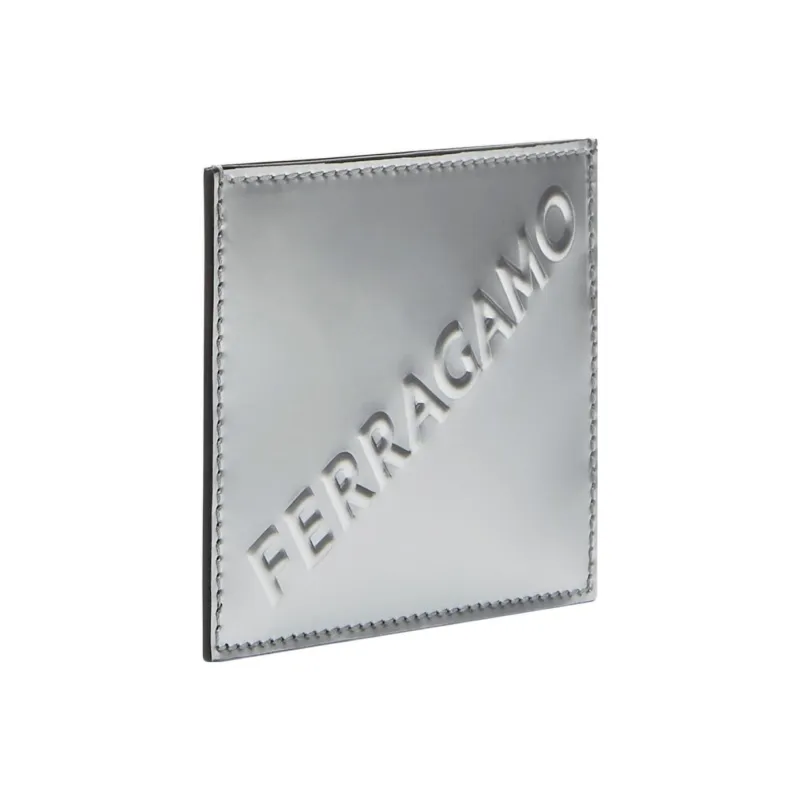 FERRAGAMO Cow Leather Card Clip Card Holder Wallets Men's Silver-1