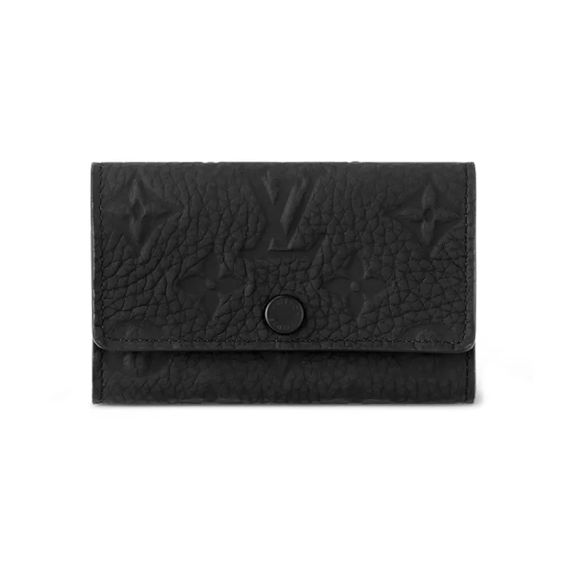 LOUIS VUITTON Leather Cow Leather Patchwork Trim Key Pouch Men's Black-0
