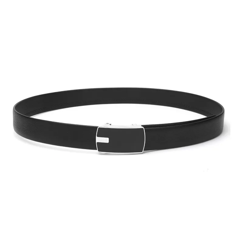 ELLE HOMME Automatic Buckle Steel Buckle Business Top Grain Cow Leather Belts Men's Black Width 3.7cm-3