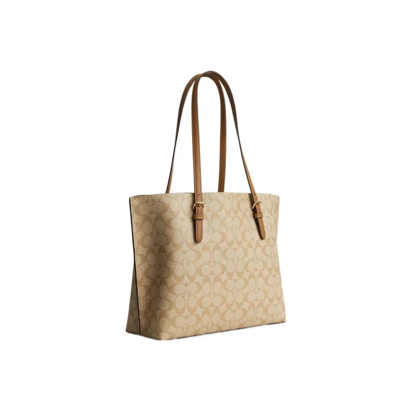 COACH Mollie Coated Canvas With Leather Tote Bag, Shopping Bag, Handbag, Shoulder Bag Tubas Women's Light Khaki-1