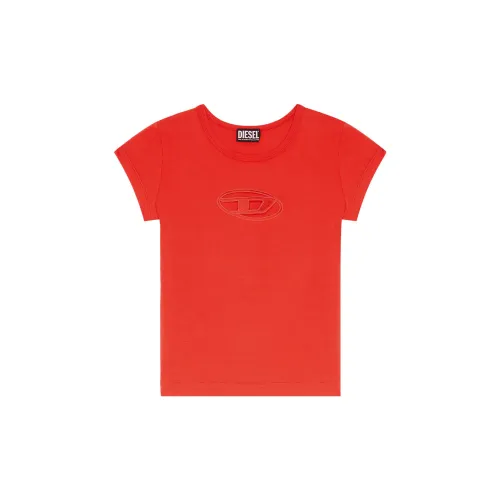 DIESEL OVAL-D Series T-Shirts Women's Cherry Red