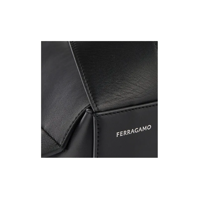 FERRAGAMO Smooth Cow Leather Messenger Bag Handbag Shoulder Bag Men's Black-4