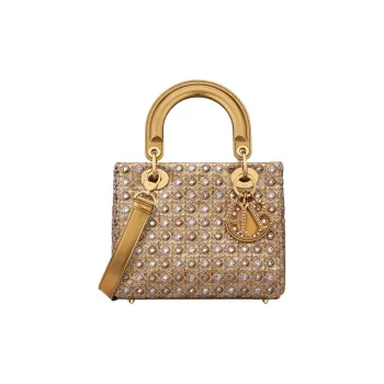 DIOR Lady Dior Satin Lady Dior Bag, Shoulder Bag, Crossbody Bag, Handbag Women's Gold