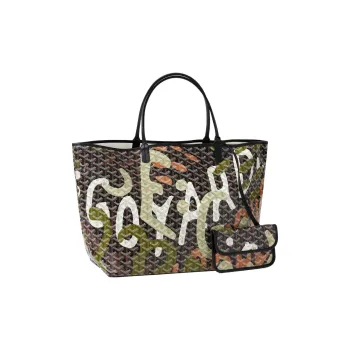 GOYARD Saint Louis Canvas With Leather Combo Tote Bag One Shoulder Handbags Large Size Unisex Black/Green