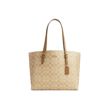COACH Mollie Coated Canvas With Leather Tote Bag Shopping Bag Handbag Shoulder Bag Large Size Women's Light Khaki