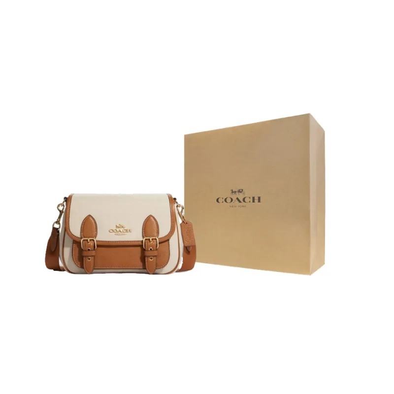 COACH Lucy Fabric With Cow Leather Shoulder Bag Crossbody Bag Small Size Women's Beige & Brown-7