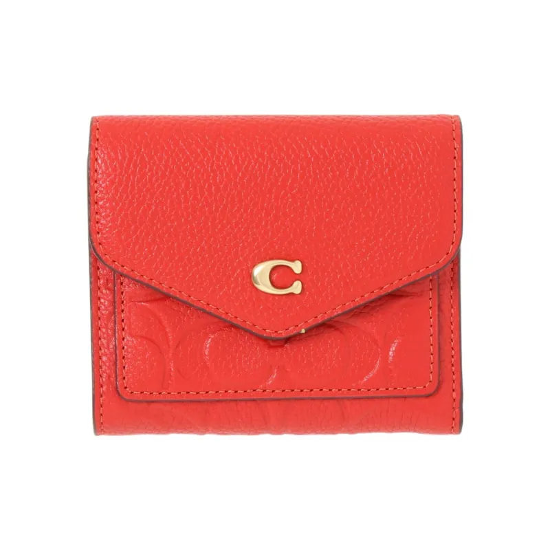 COACH Wyn Soft Textured Shiny Leather Card Holders Coin Purses Wallets Women's Red-0