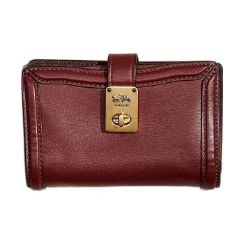 COACH Hutton Leather Coin Purses Wallets Mini Women's Brown Red