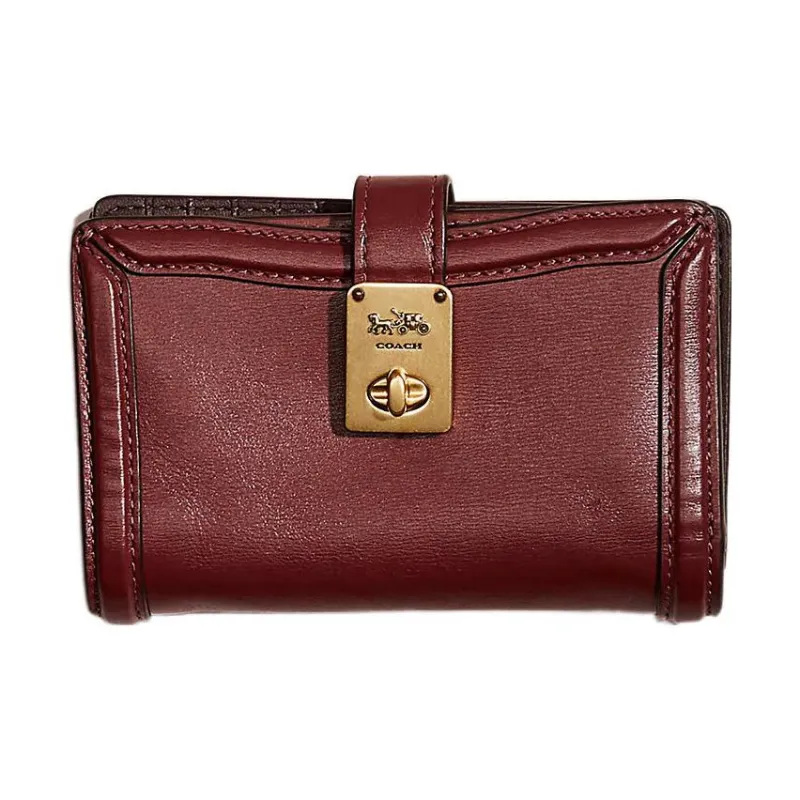 COACH Hutton Leather Coin Purses Wallets Mini Women's Brown Red-0
