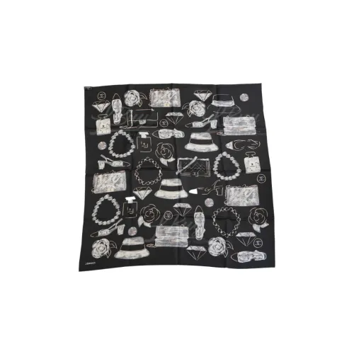 CHANEL Silk Scarves Women's Black