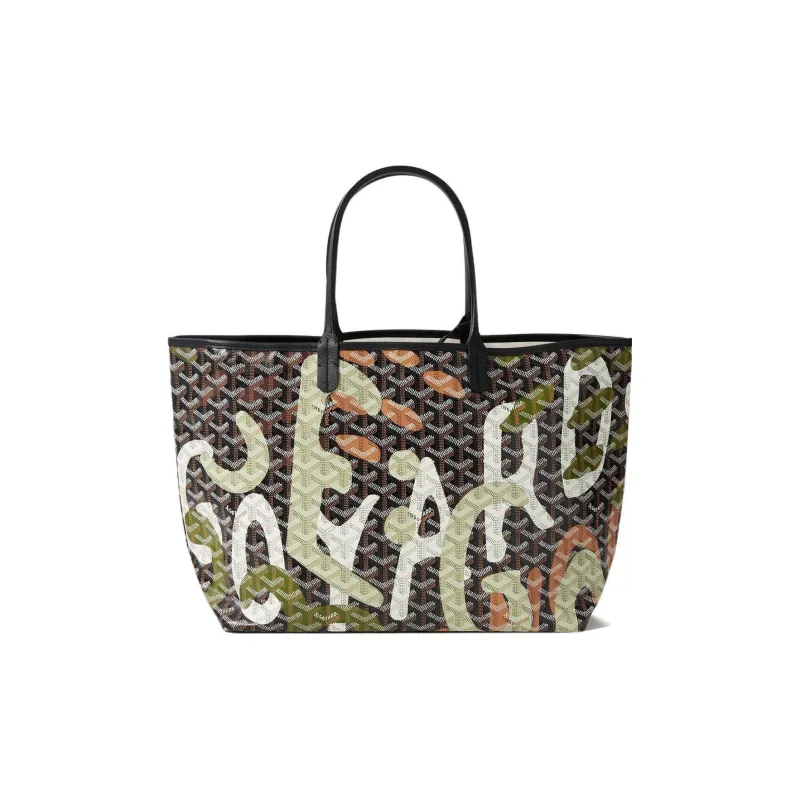GOYARD Saint Louis Canvas With Leather Combo Tote Bag Shoulder Bags Handbags Small Size Unisex Black/Green-1