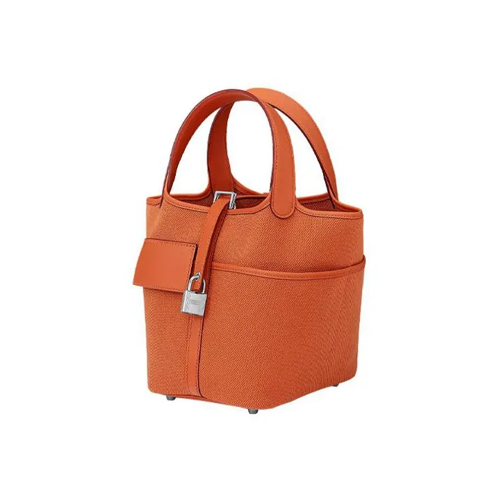 HERMES Picotin Goeland Canvas With Swift Calfskin Bucket Bag Pocket Bag Basket Bag Handbag Women's Orange-2
