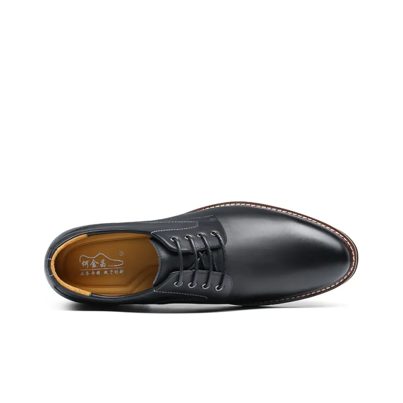 He Jinchang Dress Shoes Men Low Top Black-4