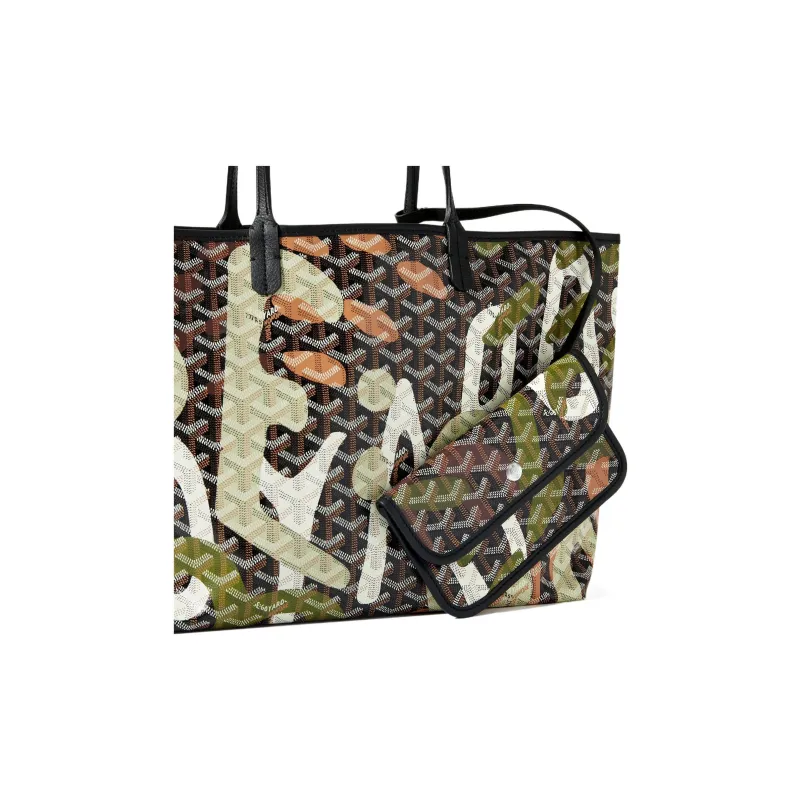 GOYARD Saint Louis Canvas With Leather Combo Tote Bag Shoulder Bags Handbags Small Size Unisex Black/Green-2
