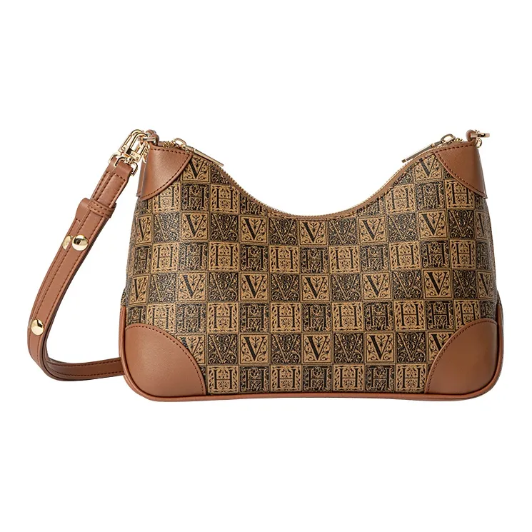 VANESSA HOGAN Monogram Cow Leather Mom Bag, Croissant Bag, Chain Bag, Shoulder Bag, Crossbody Bag Women's Dark Brown-6