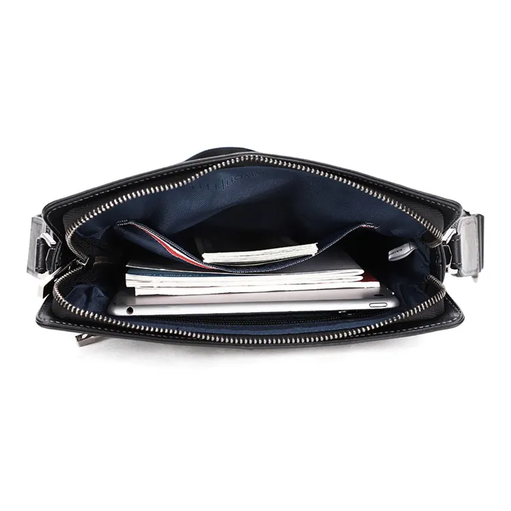 ELLE HOMME Top Grain Cow Leather Crossbody Bag Regular Unisex Black Gray Color-3