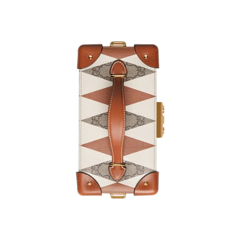 GUCCI Leather Paneled Canvas Wrist Watch Box Handbag Shoulder Bag Crossbody Bag Regular Women's Brown/White-4