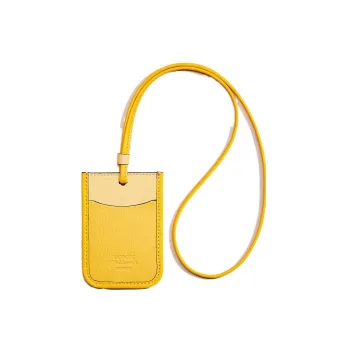 COACH Lanyard Leather Halter ID Card Holder Women's Yellow