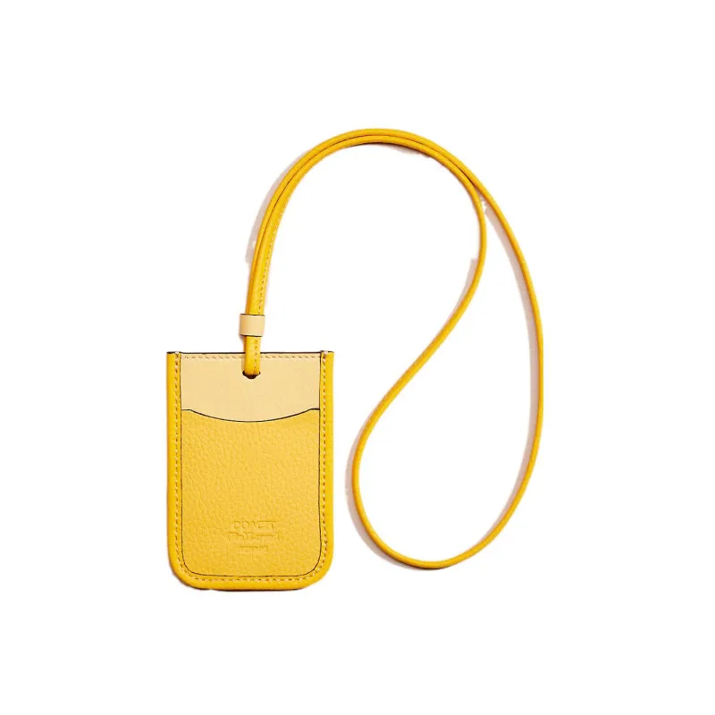 COACH Lanyard Leather Halter ID Card Holder Women's Yellow-0