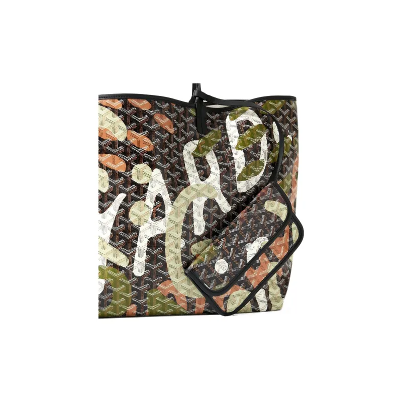GOYARD Saint Louis Canvas With Leather Combo Tote Bag One Shoulder Handbags Large Size Unisex Black/Green-2