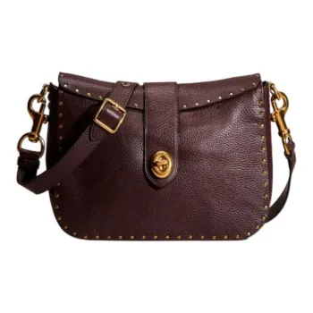 COACH Page Pebbled Leather Journalist Bag, Crossbody Bag, Shoulder Bag Women's Dark Purple Red