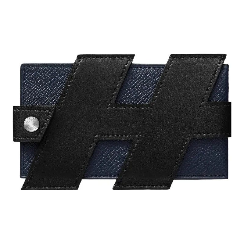 HERMES Evercalf With Epsom Calfskin Card Holder Women's Black/Indigo-0
