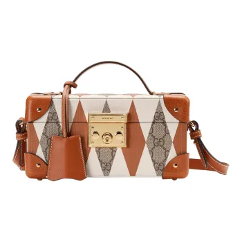 GUCCI Leather Paneled Canvas Wrist Watch Box Handbag Shoulder Bag Crossbody Bag Regular Women's Brown/White