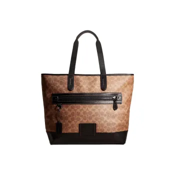 COACH Academy Canvas With Leather Tote Bag Shopping Bag Handbag Shoulder Bag Women's Brown & Black