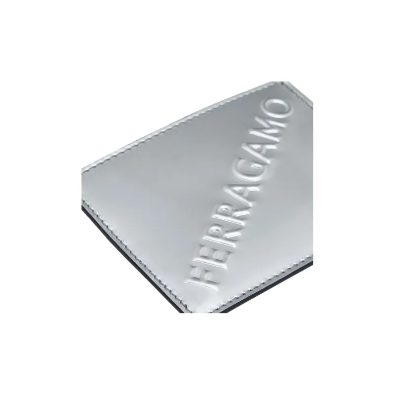 FERRAGAMO Cow Leather Card Clip Card Holder Wallets Men's Silver-4