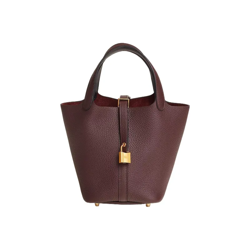 HERMES Picotin Lock Taurillon Clemence Leather Basket Bag Handbag Bucket Bag 18 Women's Saddle Red/Black Tweed-0