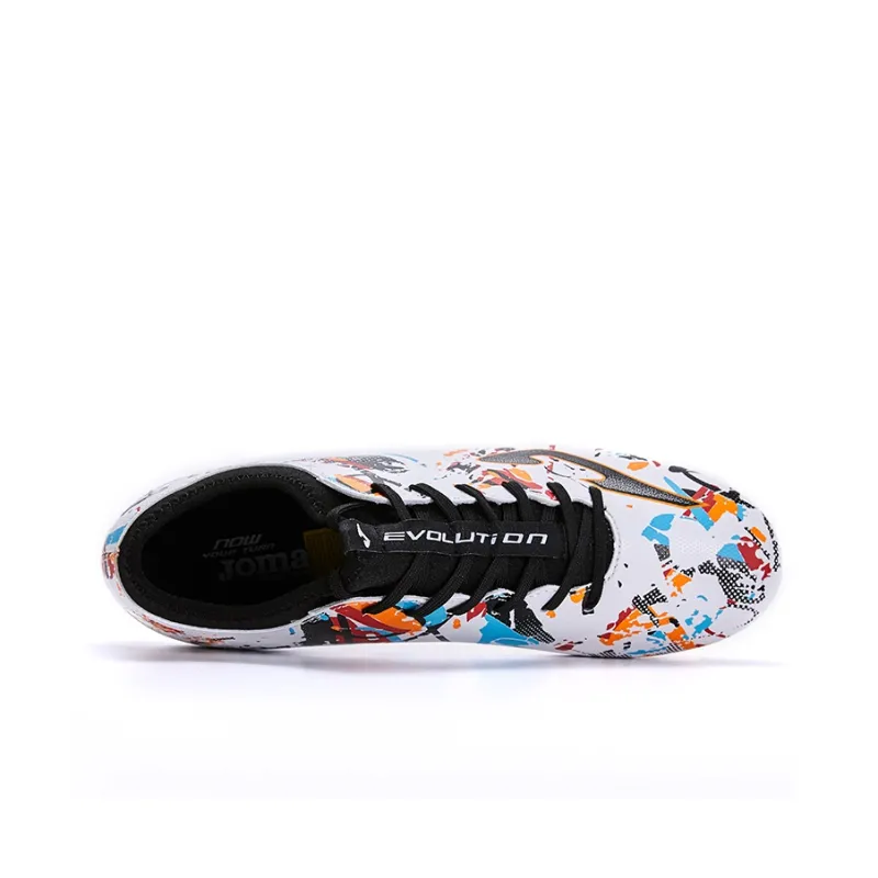 Joma FG Rubber Long Studs Artificial Ground Anti Slip Wear Resistant Soccer Shoes Men's White Black-4