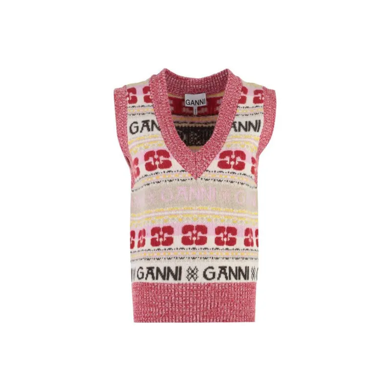 GANNI Intarsia-knit Logo Vest-1