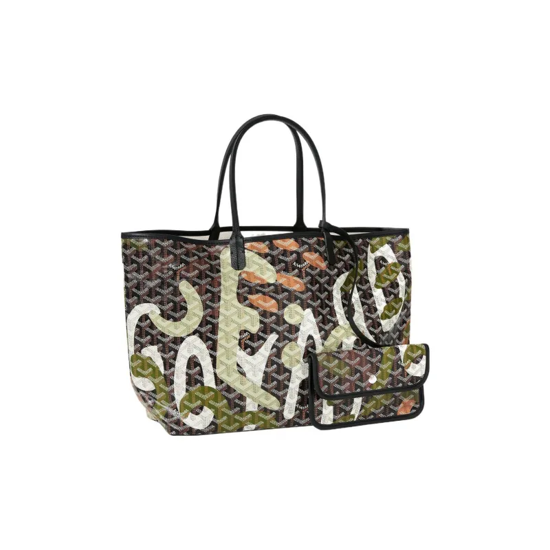 GOYARD Saint Louis Canvas With Leather Combo Tote Bag Shoulder Bags Handbags Small Size Unisex Black/Green-0