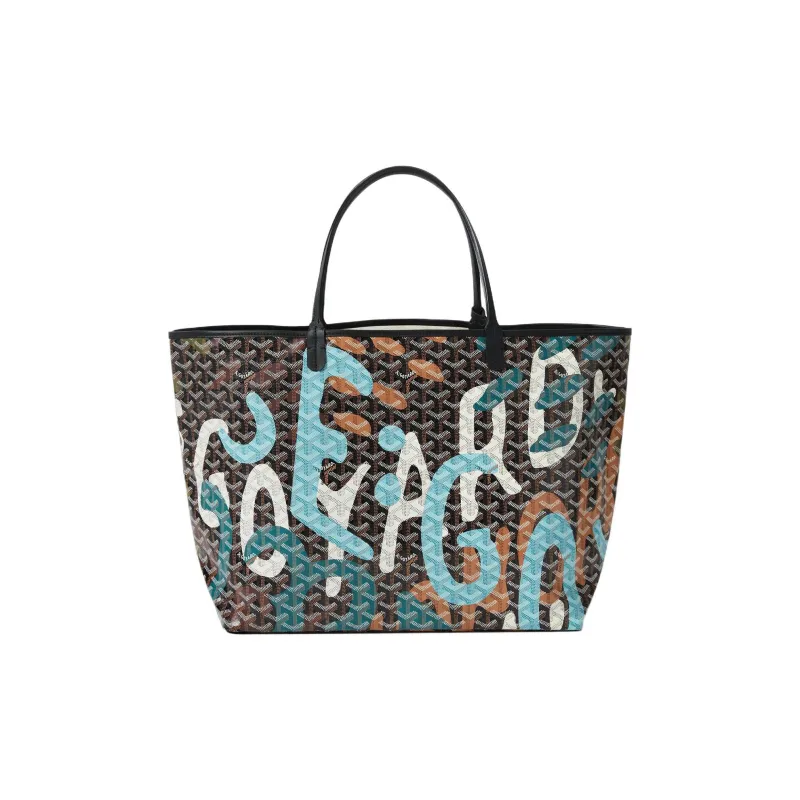 GOYARD Saint Louis Canvas With Leather Tote Bag Shopping Bag Shoulder Bag Handbag Large Size Unisex Black/Blue-1