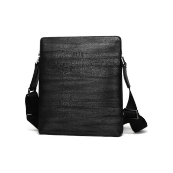 ELLE HOMME Top Grain Cow Leather Crossbody Bag Regular Unisex Black Gray Color