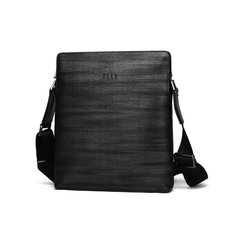 ELLE HOMME Top Grain Cow Leather Crossbody Bag Regular Unisex Black Gray Color-0