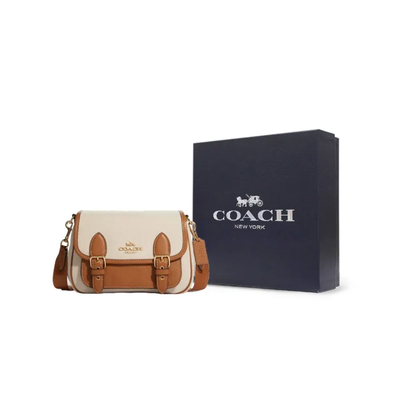 COACH Lucy Fabric With Cow Leather Shoulder Bag Crossbody Bag Small Size Women's Beige & Brown-5