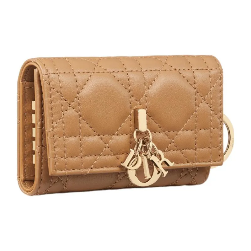 DIOR Lady Dior Lambskin Key Pouch Women's Brown-1