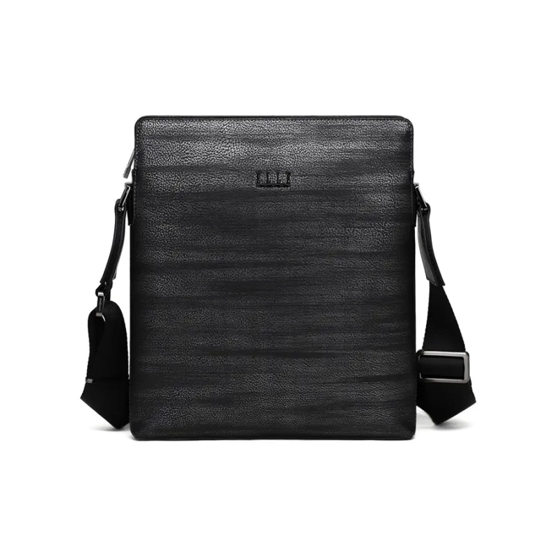 ELLE HOMME Top Grain Cow Leather Crossbody Bag Regular Unisex Black Gray Color-2