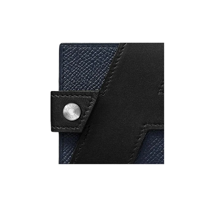 HERMES Evercalf With Epsom Calfskin Card Holder Women's Black/Indigo-2