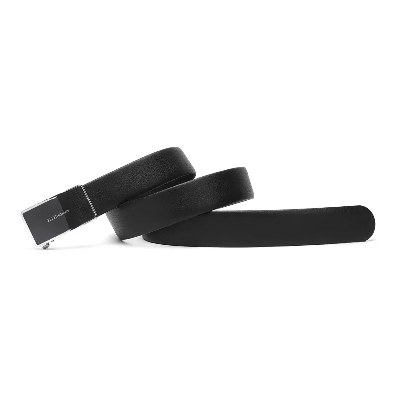 ELLE HOMME Automatic Buckle Woven Steel Buckle Business Top Grain Cow Leather Belts Men's Black Width 3.7cm-2