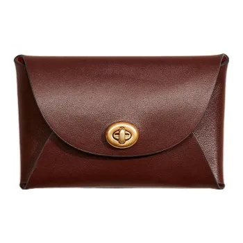COACH Pouch Pebbled Leather Clutch Wallet Coin Purse Medium Size Women's Dark Brown