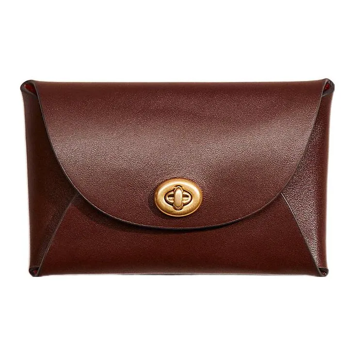 COACH Pouch Pebbled Leather Clutch Wallet Coin Purse Medium Size Women's Dark Brown-0