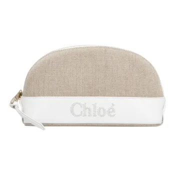 Chloe Linen With Shimmering Calfskin Clutch Women's Crystal White/Beige