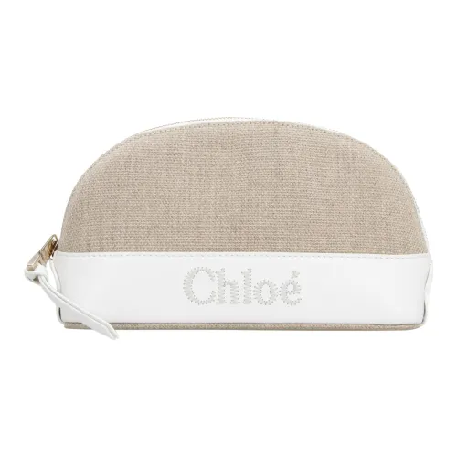 Chloe Linen With Shimmering Calfskin Clutch Women's Crystal White/Beige