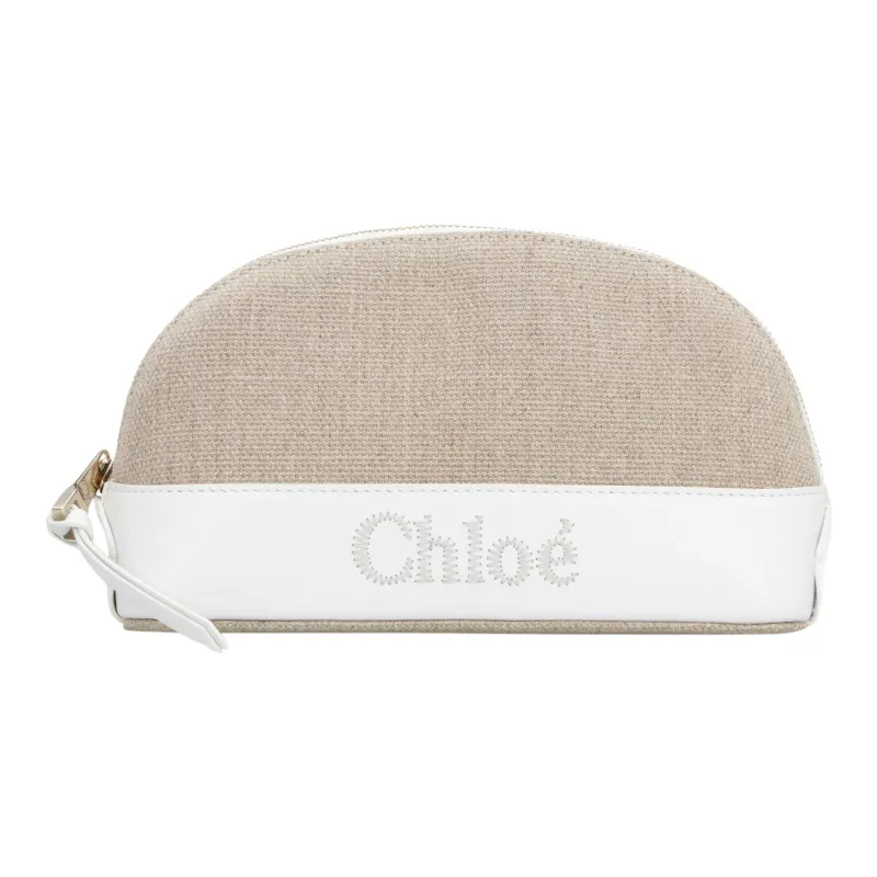 Chloe Linen With Bright Calfskin Clutch Women's Crystal White/Beige-0